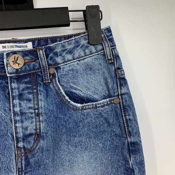 One Teaspoon Denim Skirt Blue Button Fly Pencil Fray High Waist - Picture 3 of 13